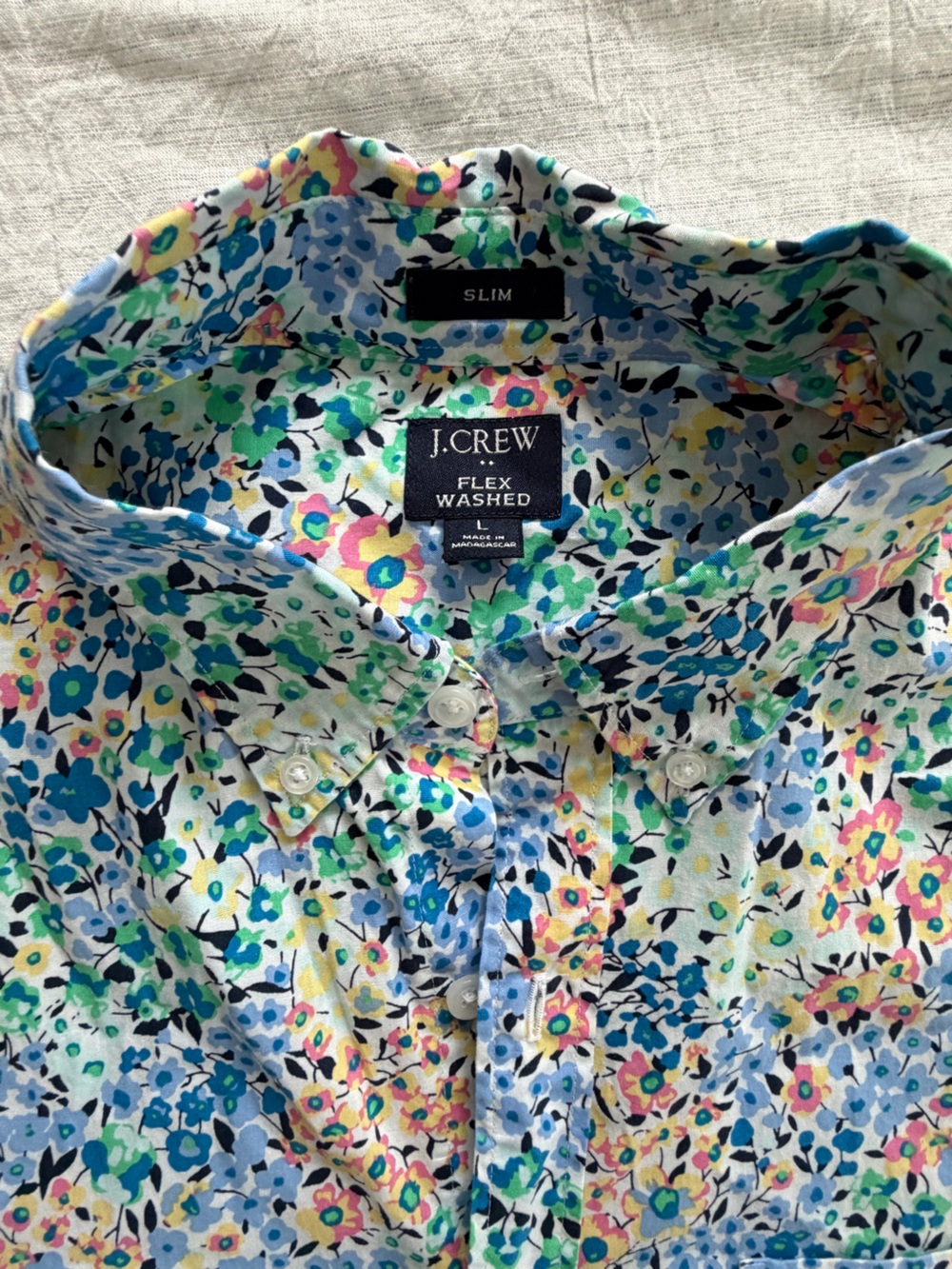 J. Crew Floral Button-Up Shirt in Blue, Green & Pink